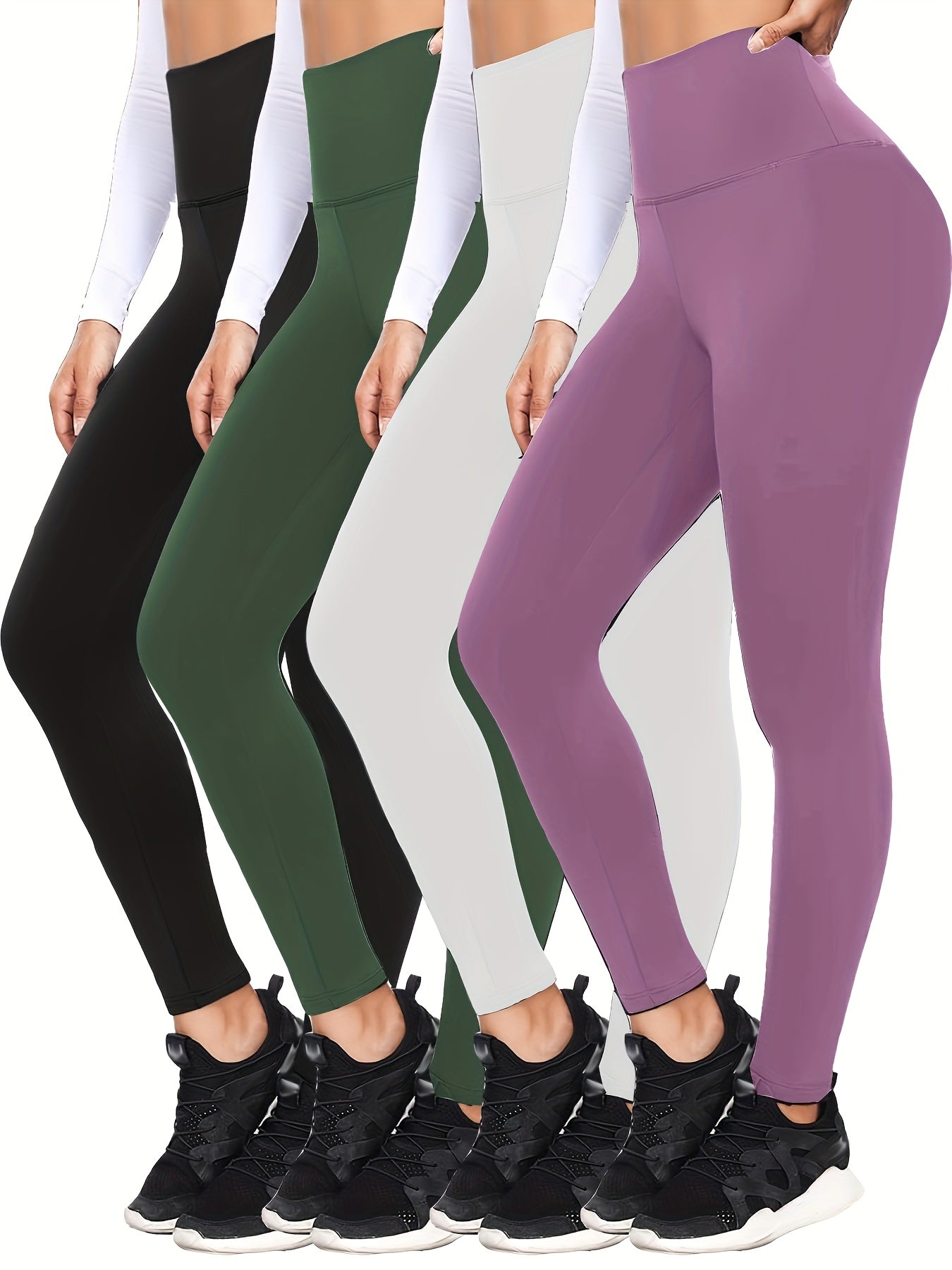 4pcs Set Of Soft And Elastic Women's High Waisted Tight Pants - Comfortable Fitness Yoga Pants, Suitable for Fitness, Exercise, And Daily Wear Casual Pants